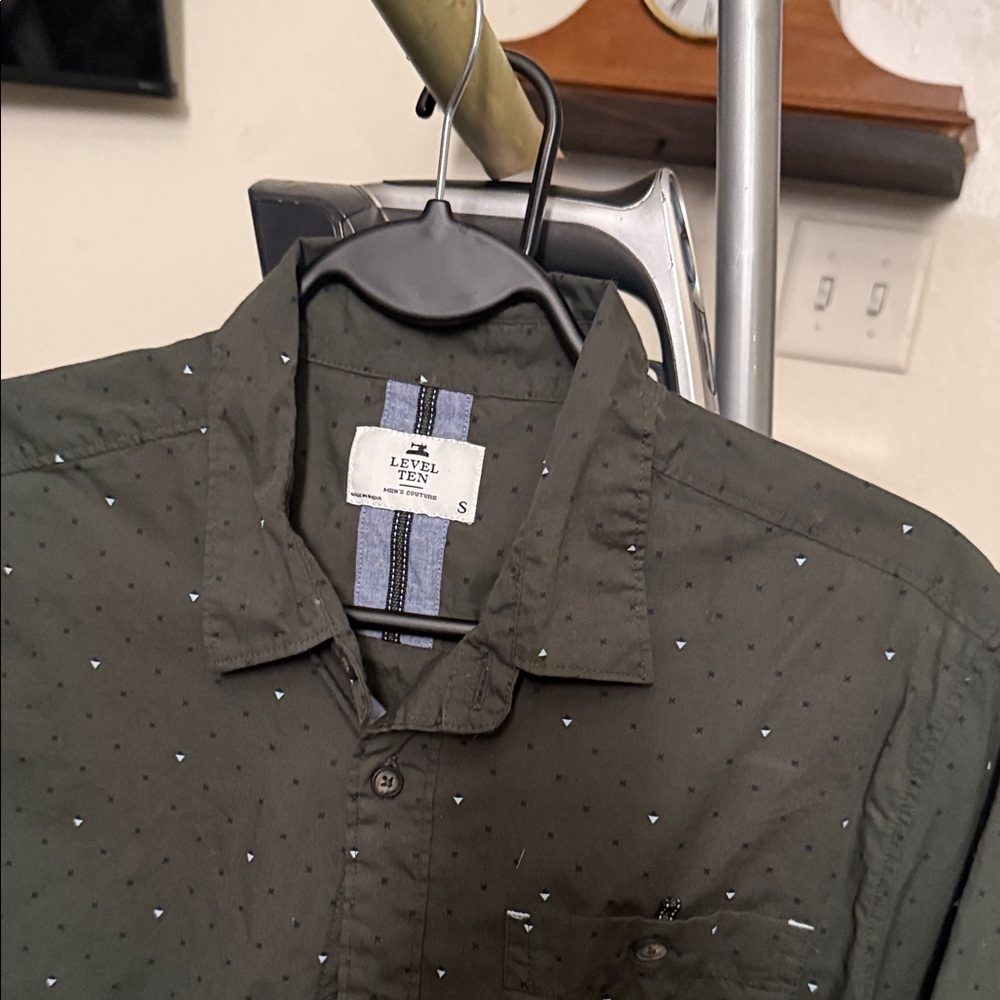 Level Ten Olive Green heart Patterned Shirt